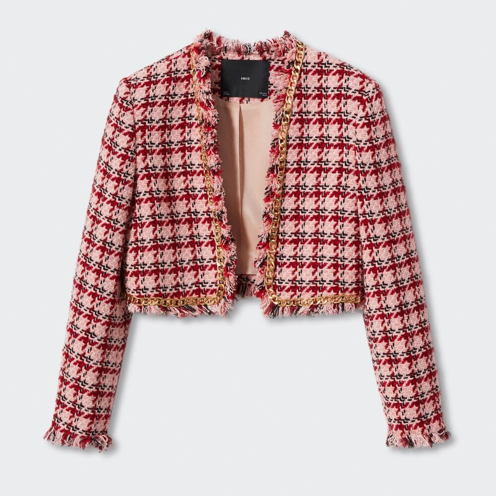 (NWT) Mango - pink red short tweed chain blazer jacket (medium)